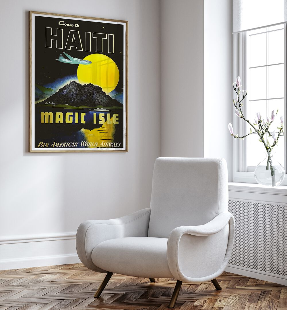 Explore the vibrant allure of Haiti with HAITI MAGIC ISLE, VINTAGE TRAVEL POSTERS adorning your space.