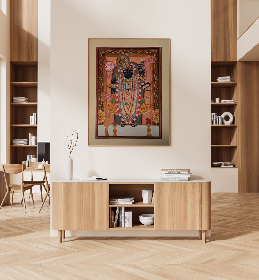 Vibrant SHRINATH JI II, INDIAN ART PAINTINGS enhancing modern decor with traditional Indian artistry.