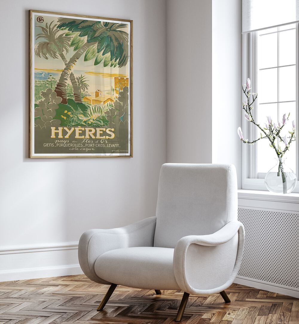 Elegant HYERES, VINTAGE TRAVEL POSTERS showcasing tropical scenery, perfect for enhancing your home decor.