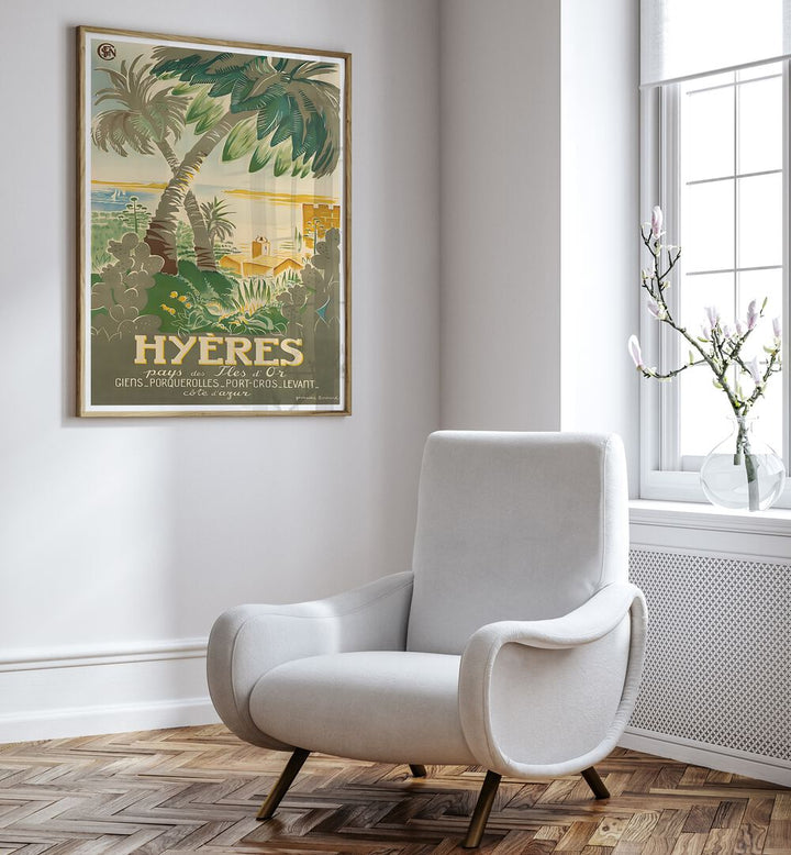 Elegant HYERES, VINTAGE TRAVEL POSTERS showcasing tropical scenery, perfect for enhancing your home decor.