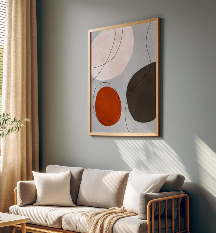 Stylish living room showcasing EXPRESSIVE VI, ABSTRACT PAINTINGS with vibrant shapes, perfect for inspiring creativity.