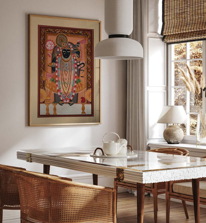 Stunning SHRINATH JI II, INDIAN ART PAINTINGS enhancing elegant decor in a modern living space.