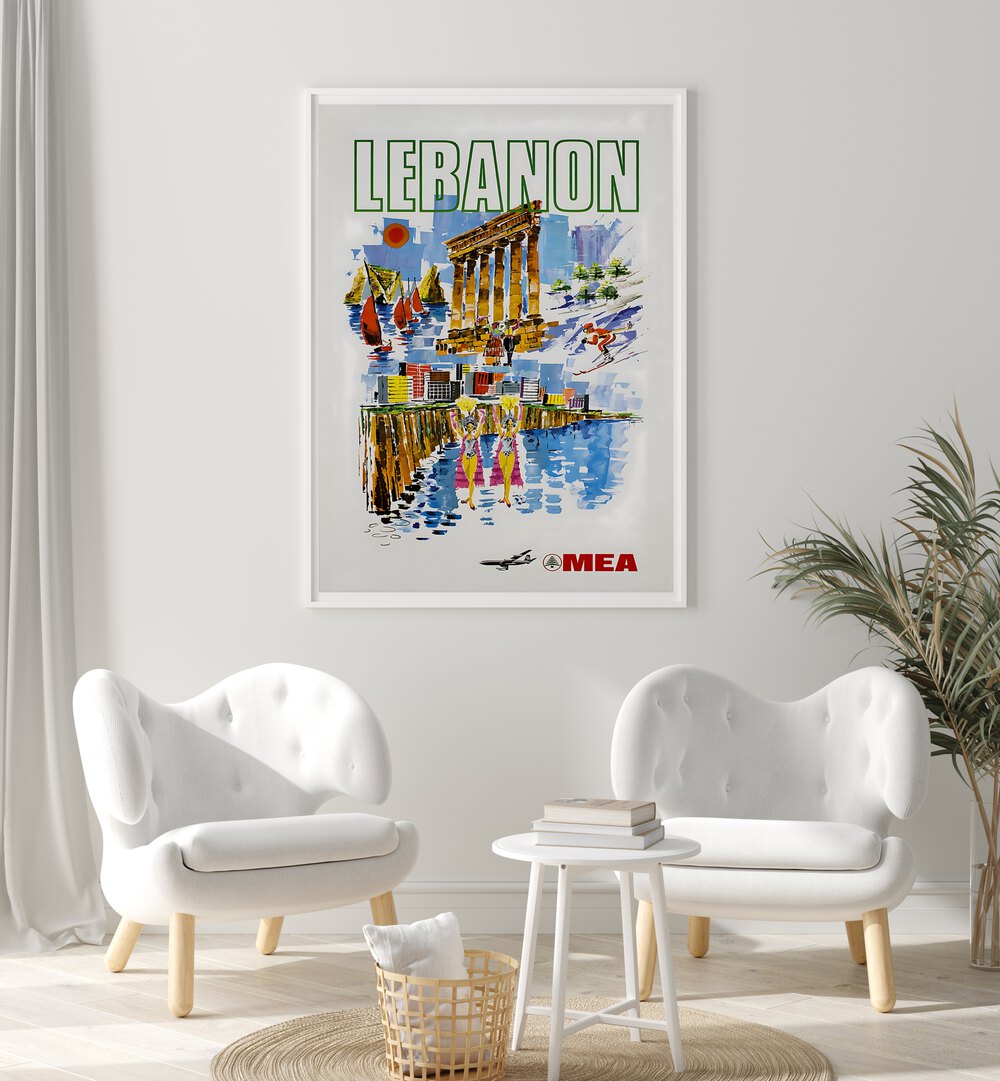 Discover the charm of LEBANON, VINTAGE TRAVEL POSTERS, showcasing Lebanese culture in a beautiful home setting.