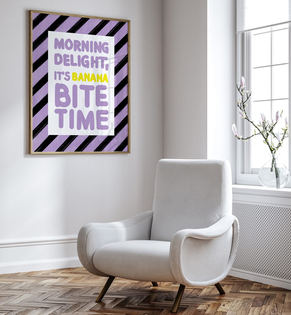 Brighten your mornings with the MORNING DELIGHT ITS BANANA BITE TIME, QUOTES poster by Elena Ristova.