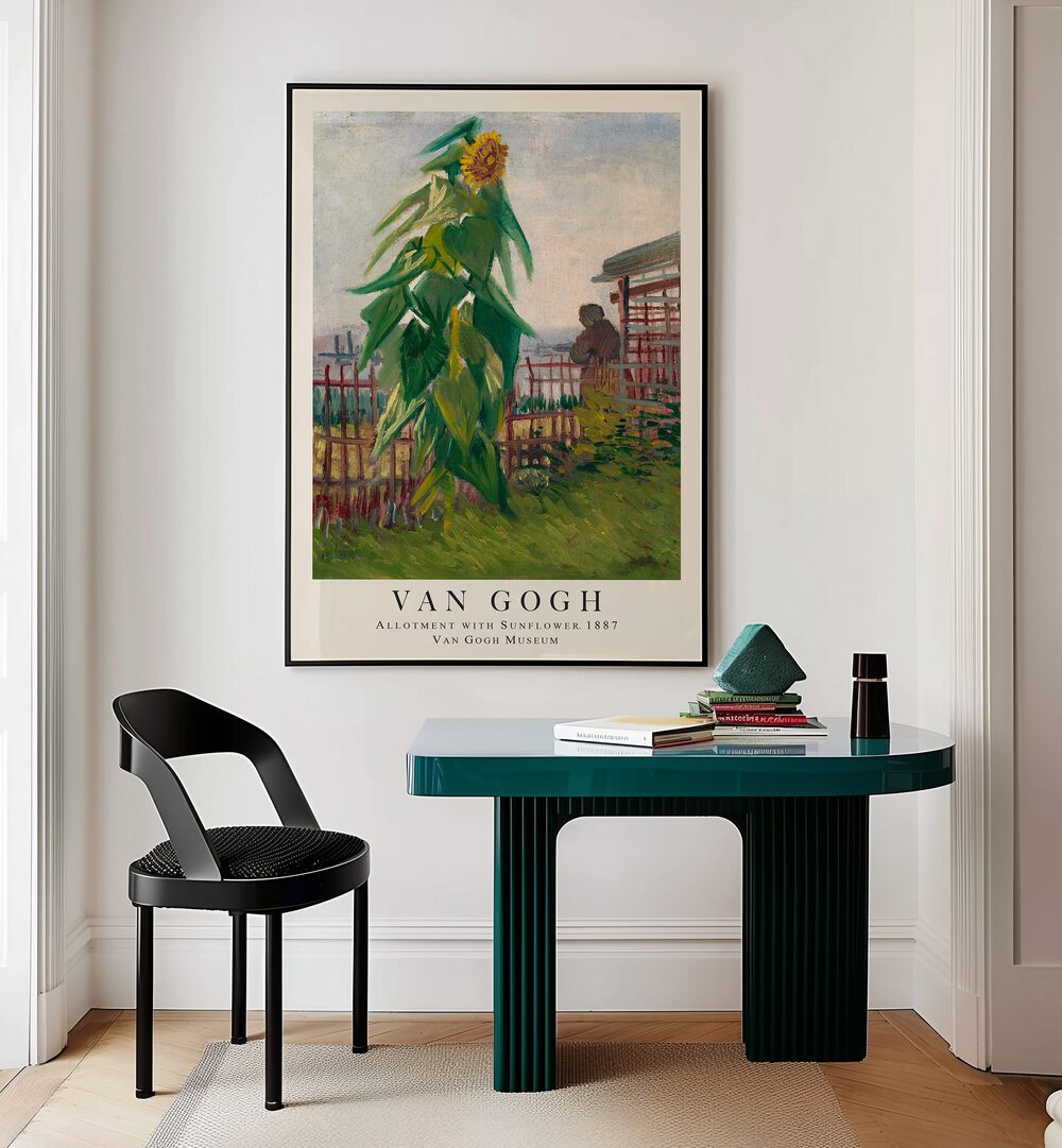 SUNLIT BOUNTY: ALLOTMENT WITH SUNFLOWER, 1887 , VINTAGE PAINTINGS