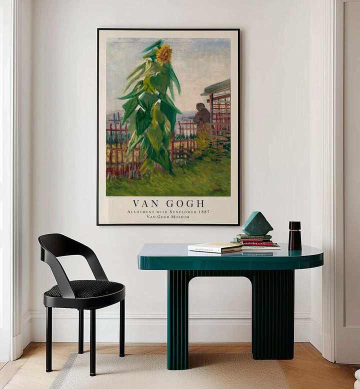 SUNLIT BOUNTY: ALLOTMENT WITH SUNFLOWER, 1887 , VINTAGE PAINTINGS