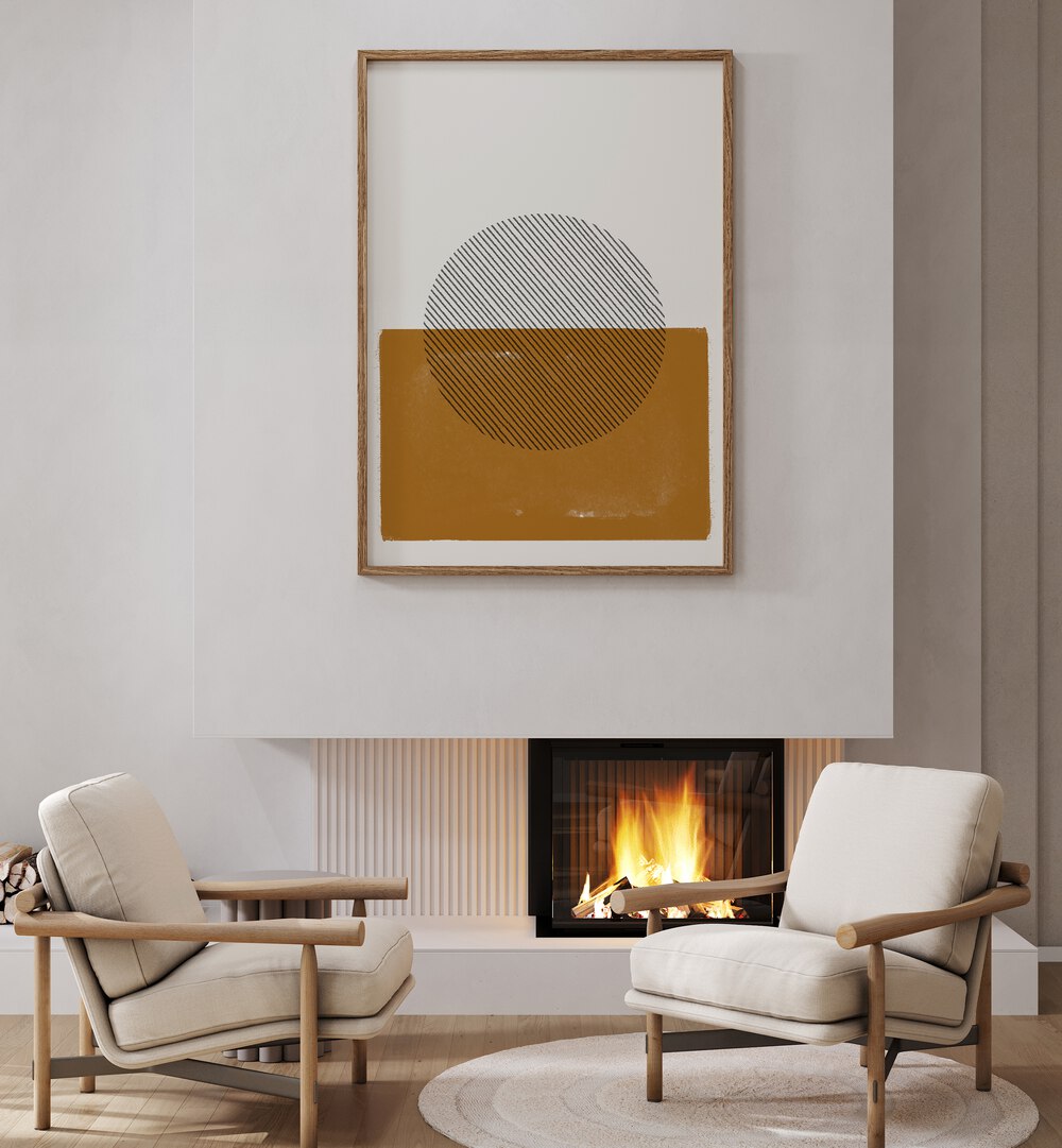 Stylish interior featuring SIMPLE COMPOSITION, BOHO ART PAINTINGS by MIUUS STUDIO, enhancing modern living spaces.
