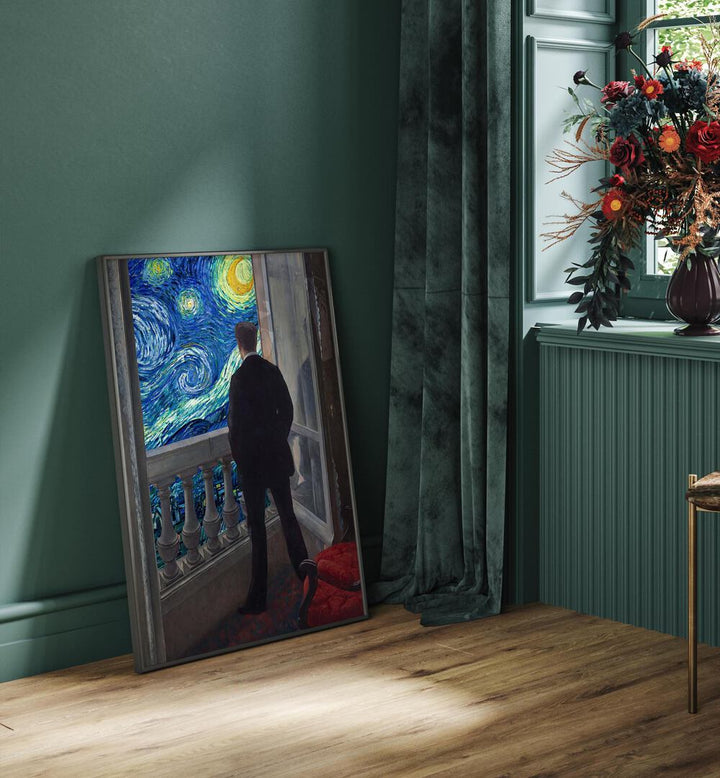 STARRY NIGHT VIEW, ALTERED ART PRINTS by DIKHOTOMY, featuring a stunning cosmic scene that transforms your space.