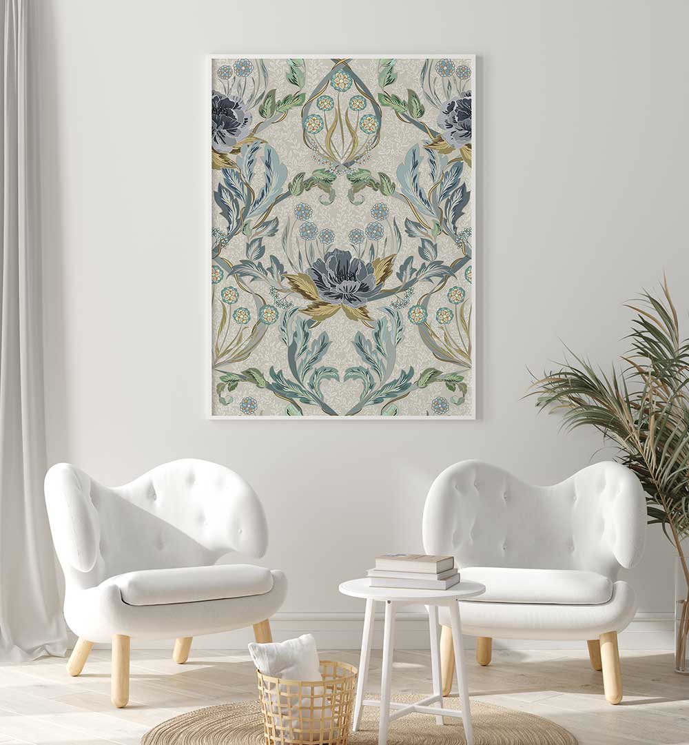 Elevate your space with HAZY BLUE TINTED PATTERN, PATTERN ART PRINTS, featuring intricate designs and modern flair.