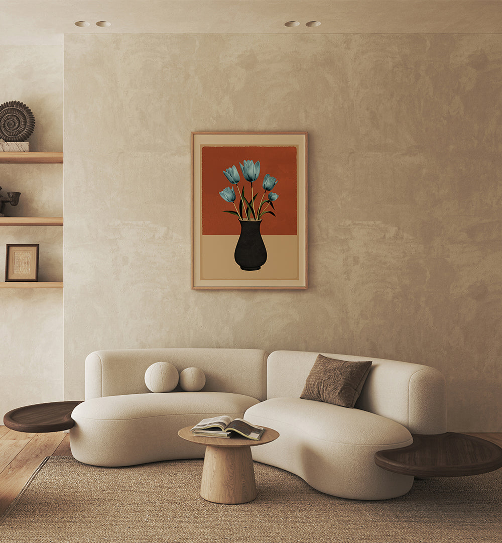 TULIPS IN VASE III , BOHO ART PAINTINGS