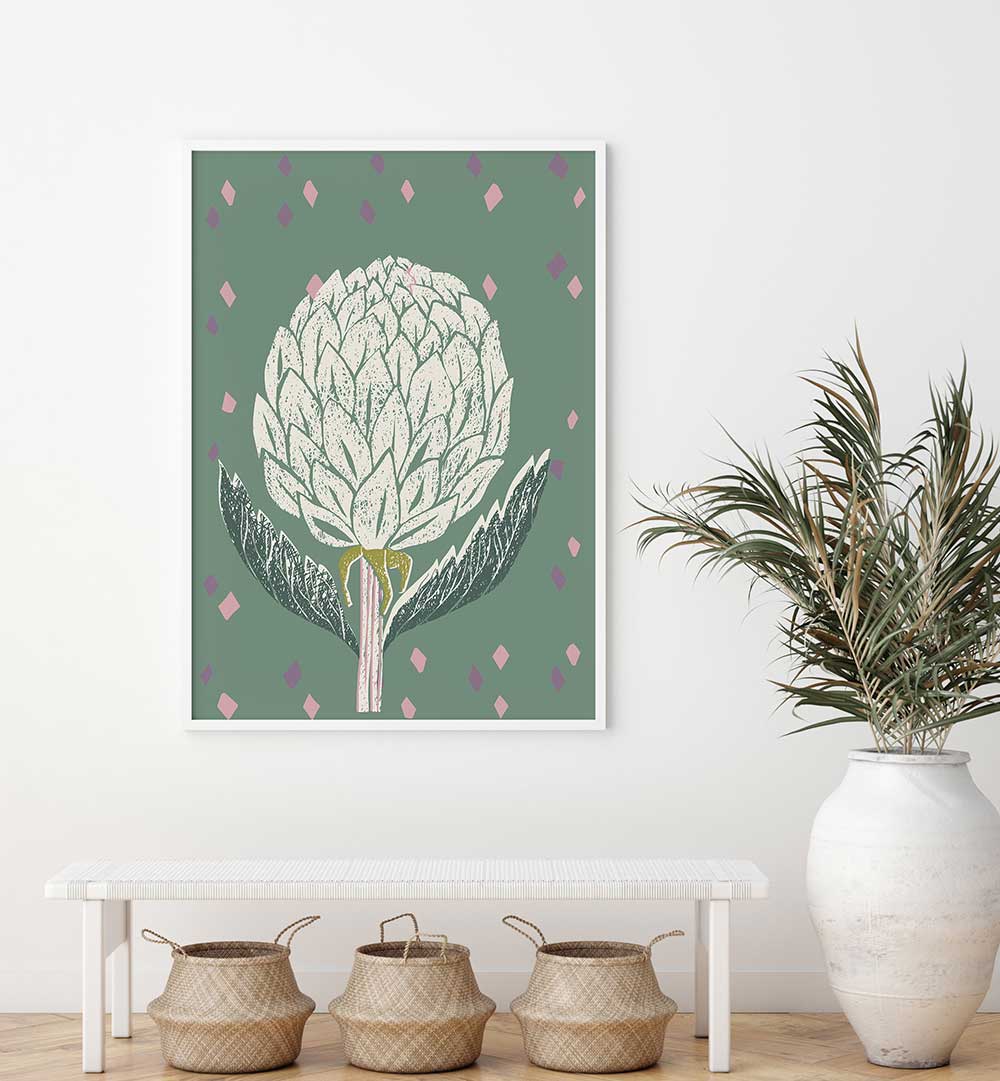 Artichoke Sage Green Floral Flower Paintings showcase elegant floral designs, adding nature's beauty to any space.