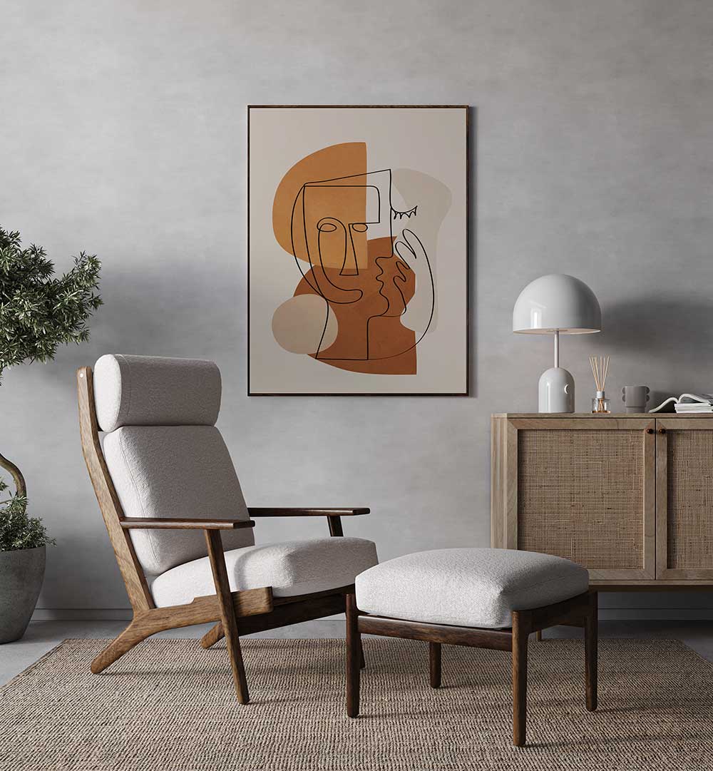 ABSTRACT CLAY FACES I , BOHO ART PAINTINGS