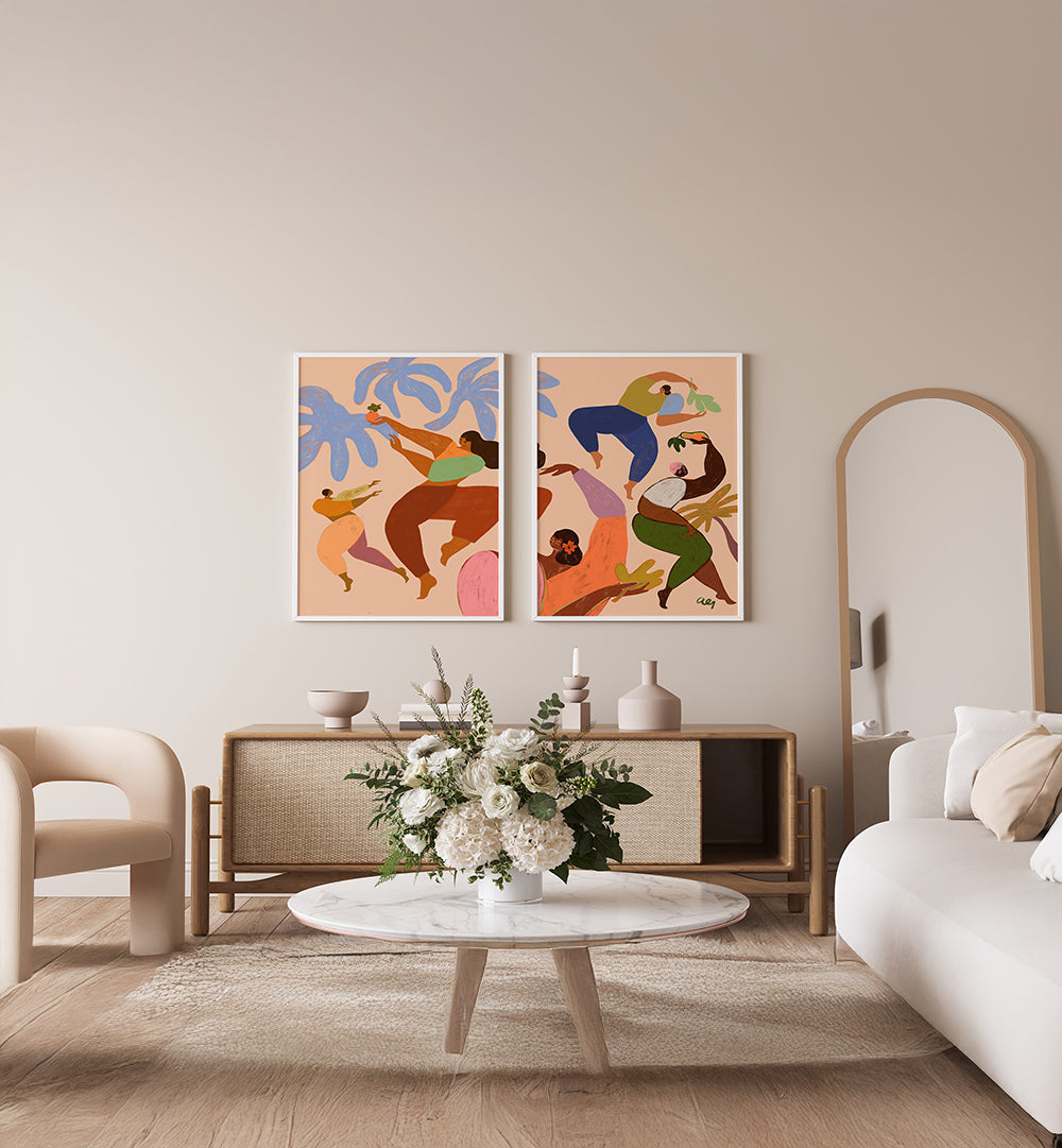 DANCE OF JOY , SET OF 2 PAINTINGS