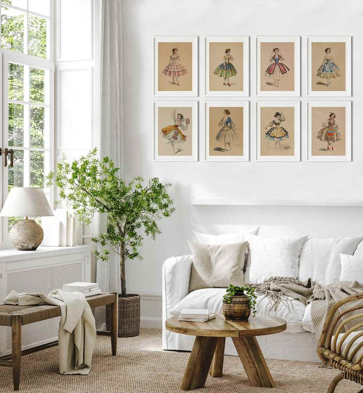 Elegant French Ballet Set Gallery Wall, showcasing framed ballet art, perfect for sophisticated gallery walls.