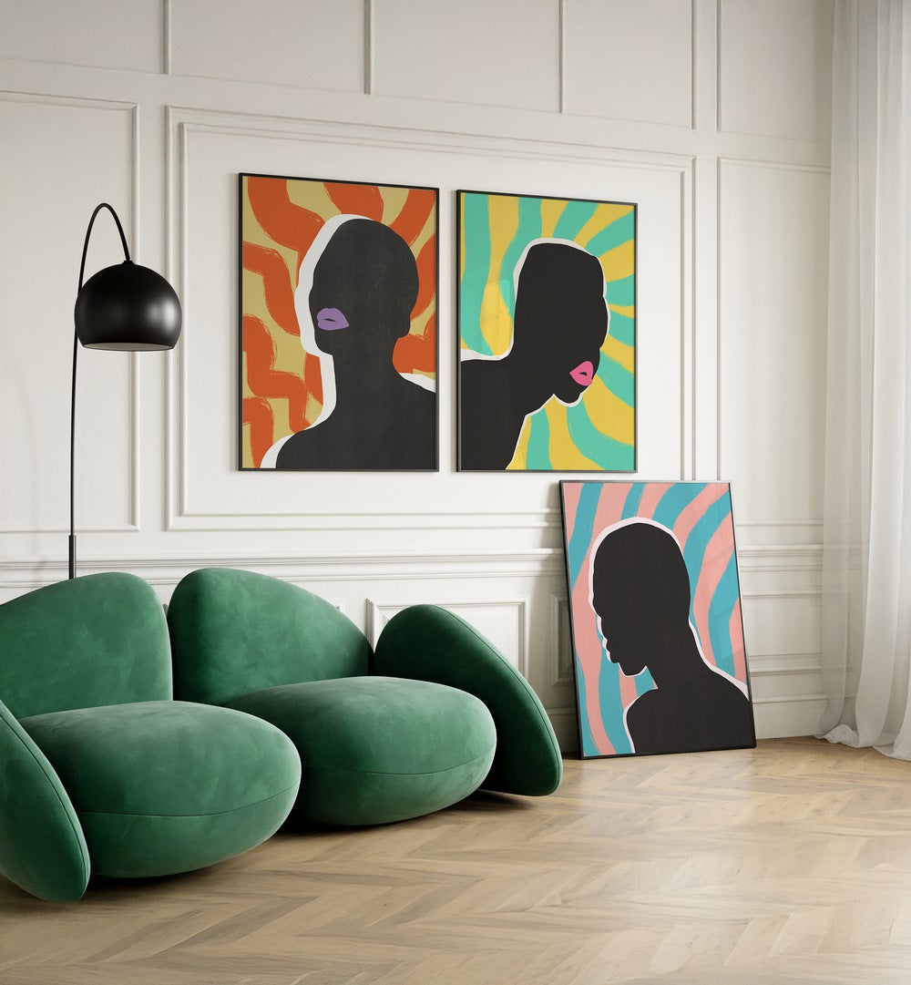Vibrant COLOURFUL SYMPHONY SET, SET OF 3 PAINTINGS enhances modern decor in any living space. Perfect for home or office.