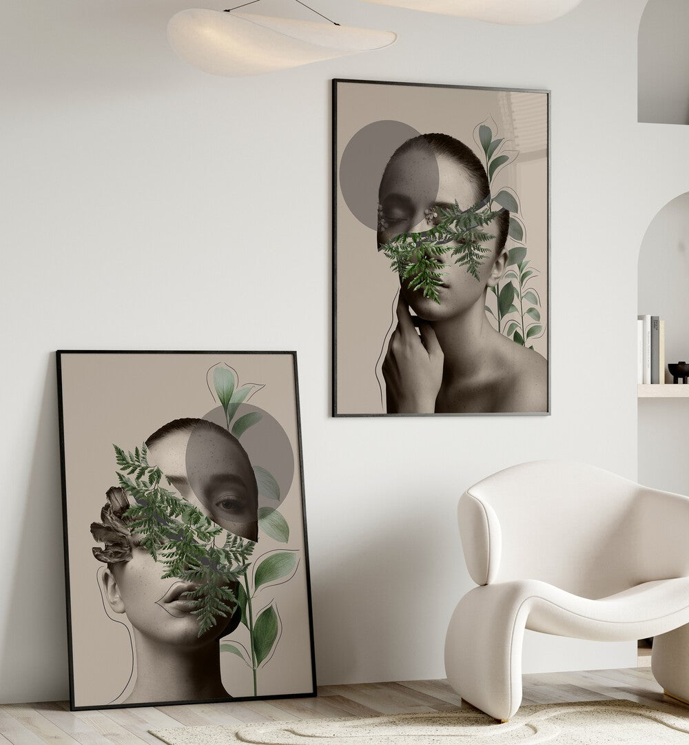 Transform your space with the FLORA VEILED FACES SET, SET OF 2 PAINTINGS, blending nature and art seamlessly.