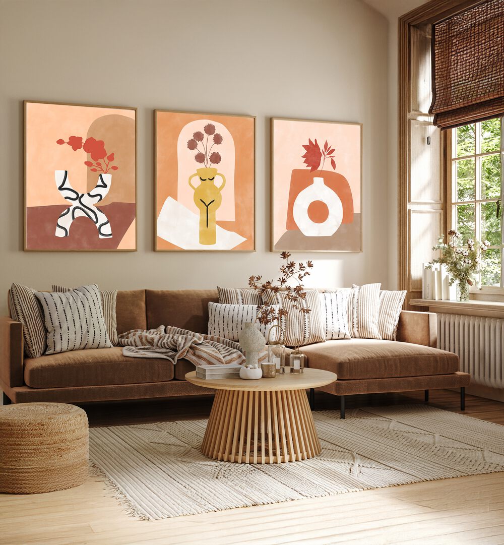 Enhance your decor with the CERULEAN BLISS SET, SET OF 3 PAINTINGS, bringing tranquility to your living space.