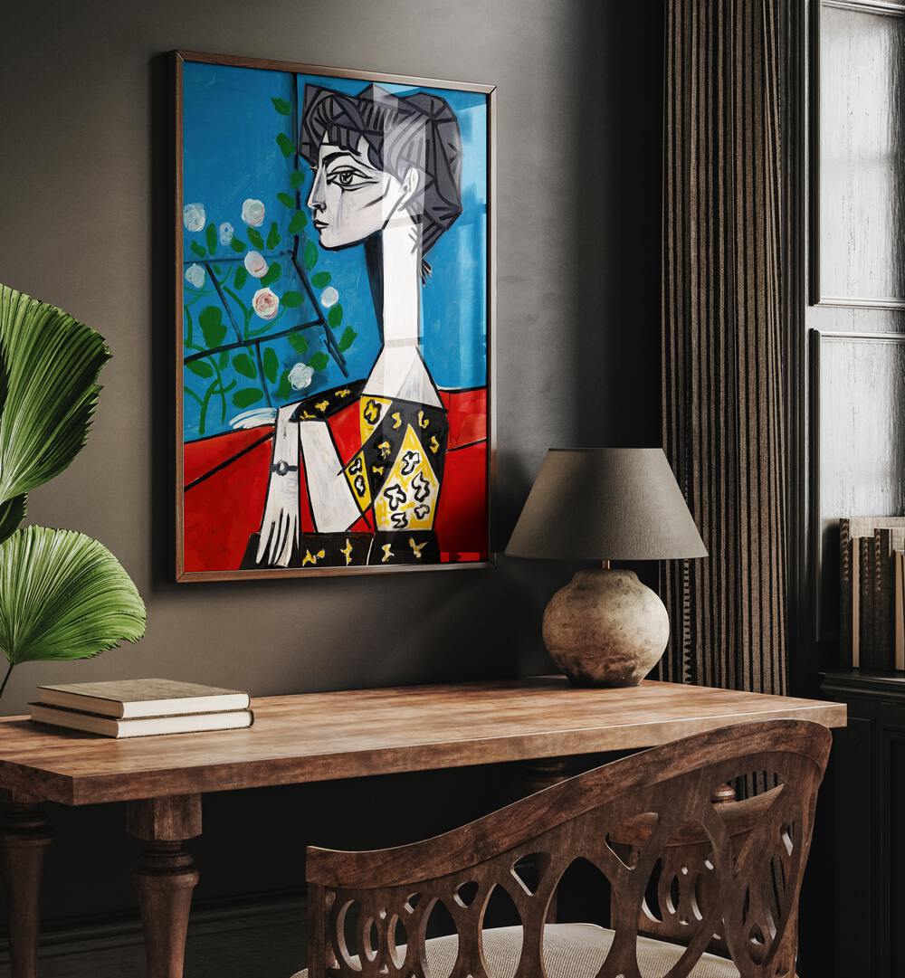 JACQUELINE WITH FLOWERS , VINTAGE PAINTINGS
