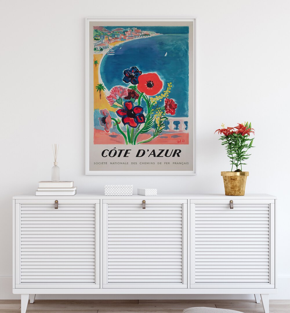 Colorful COTE D'AZUR Vintage Travel Posters capturing the beauty of the French Riviera, perfect for home decor.