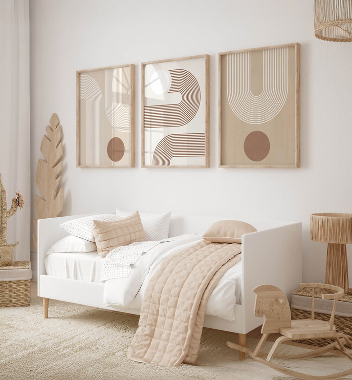 Elevate your space with the ETHEREAL CURVES SET, SET OF 3 PAINTINGS, showcasing elegant abstract designs.