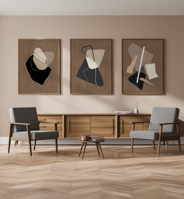 Enhance your decor with the NOCTURNE SHAPES SET, SET OF 3 PAINTINGS, showcasing elegant twilight-inspired artwork.