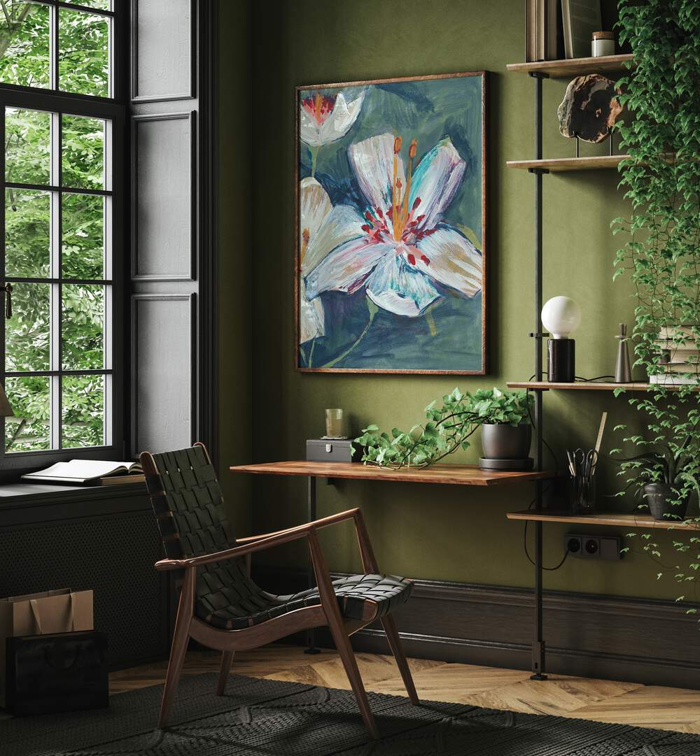 Vibrant Abstract Hand Painted Lily, a stunning floral flower painting enhancing your space with elegance and artistry.