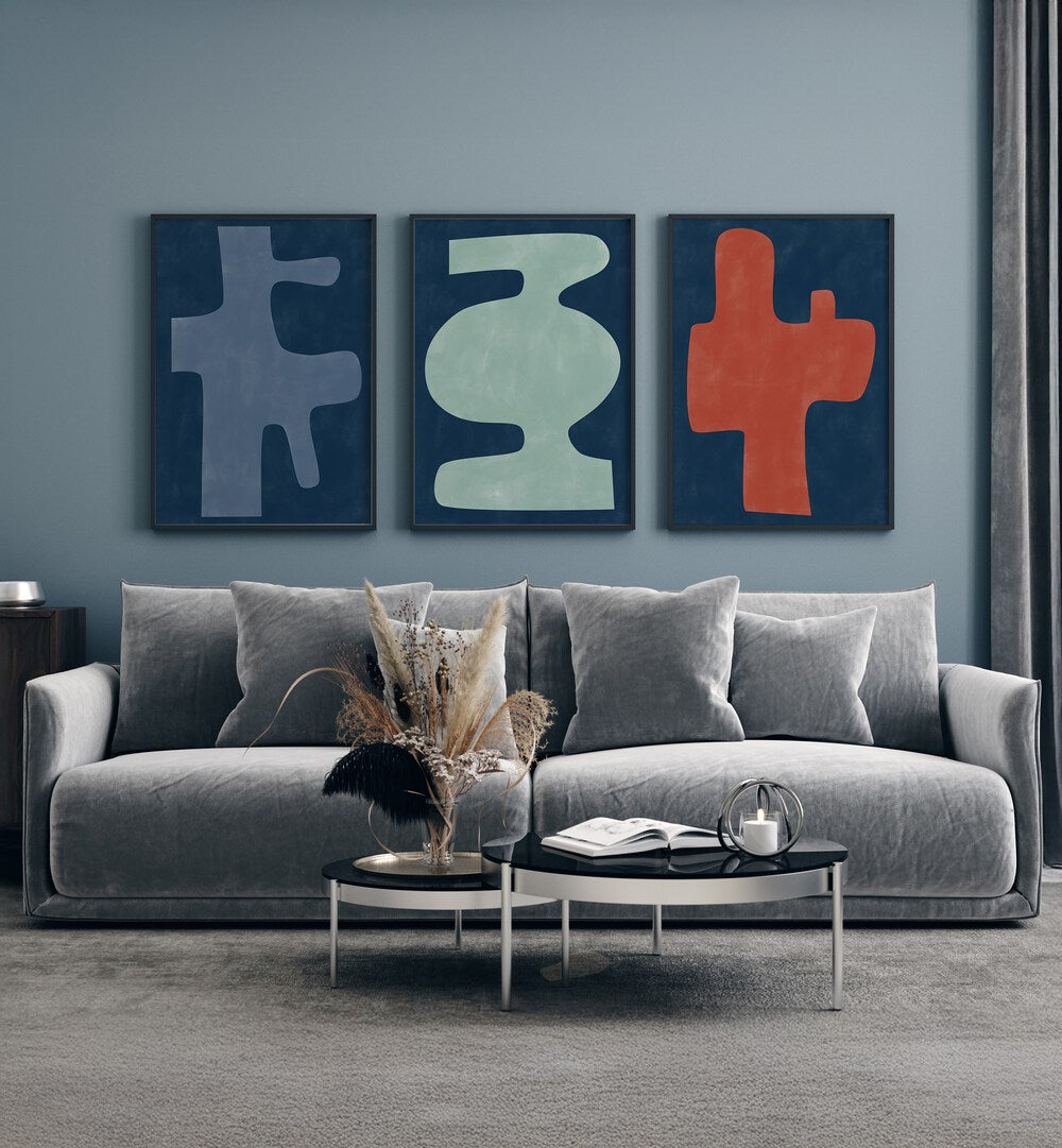 Elevate your space with the SCARLET HARMONY TRIO SET, SET OF 3 PAINTINGS showcasing vibrant, modern designs.
