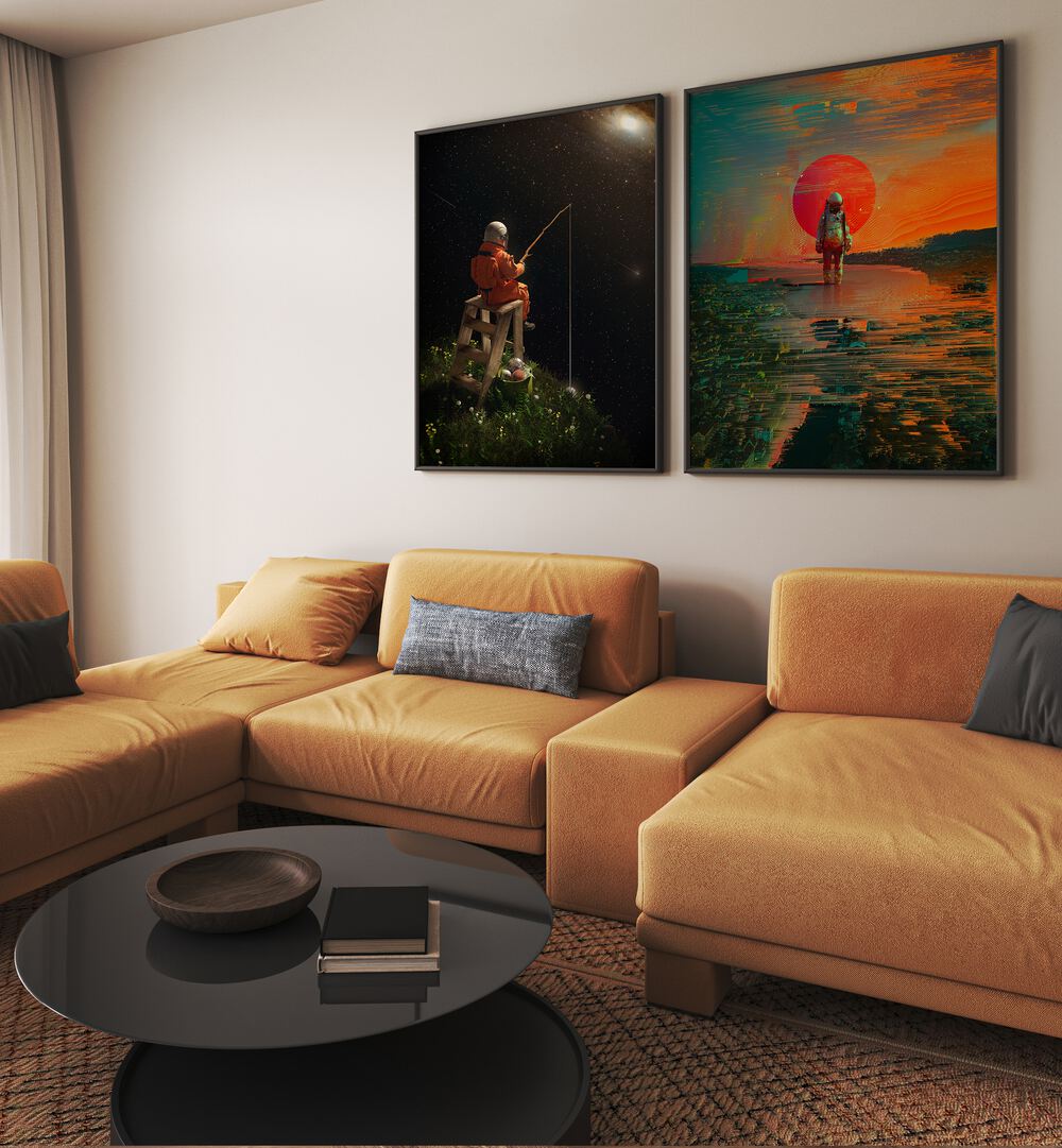 Transform your space with the COSMIC JOURNEYS SET, SET OF 2 PAINTINGS, blending imagination and cosmic energy.