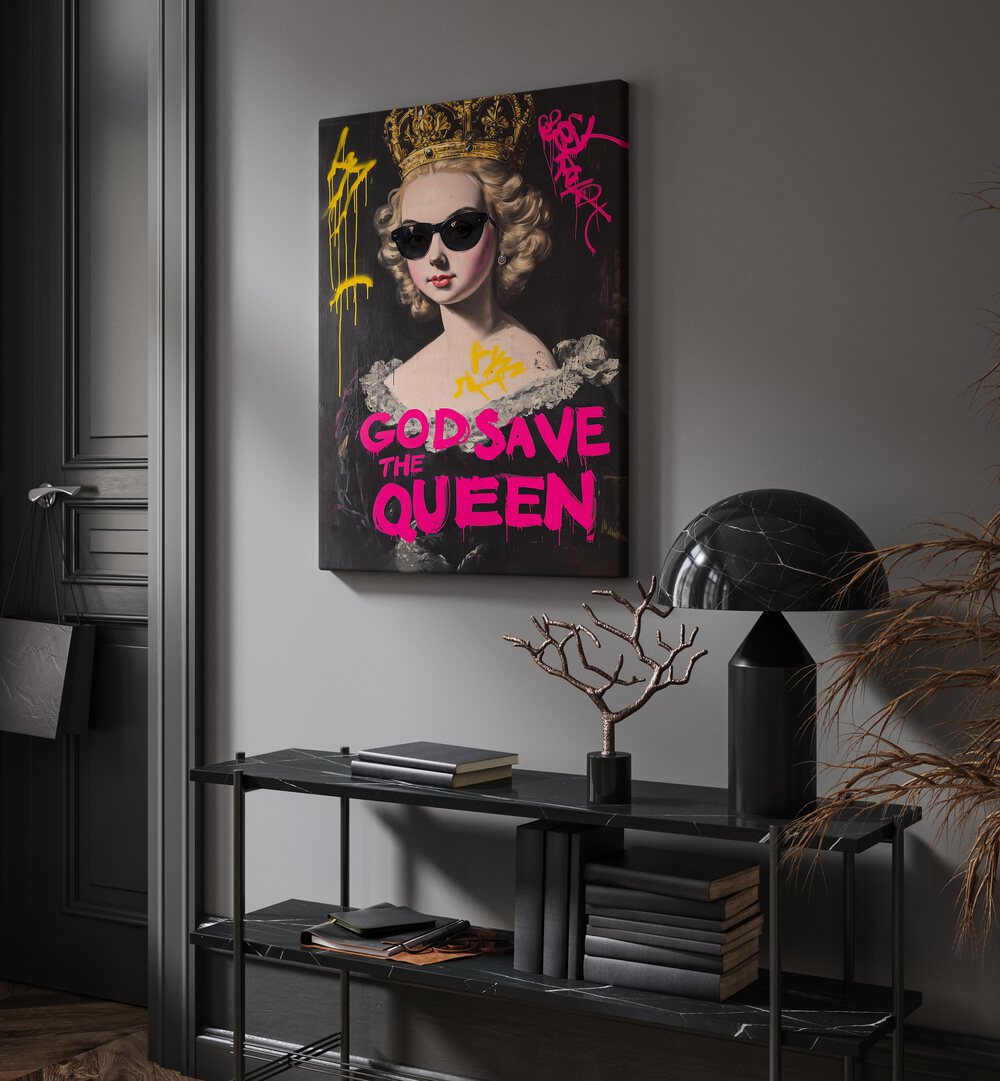Bold "GOD SAVE THE QUEEN , ALTERED ART PRINTS" poster adds elegance and individuality to your living space decor.