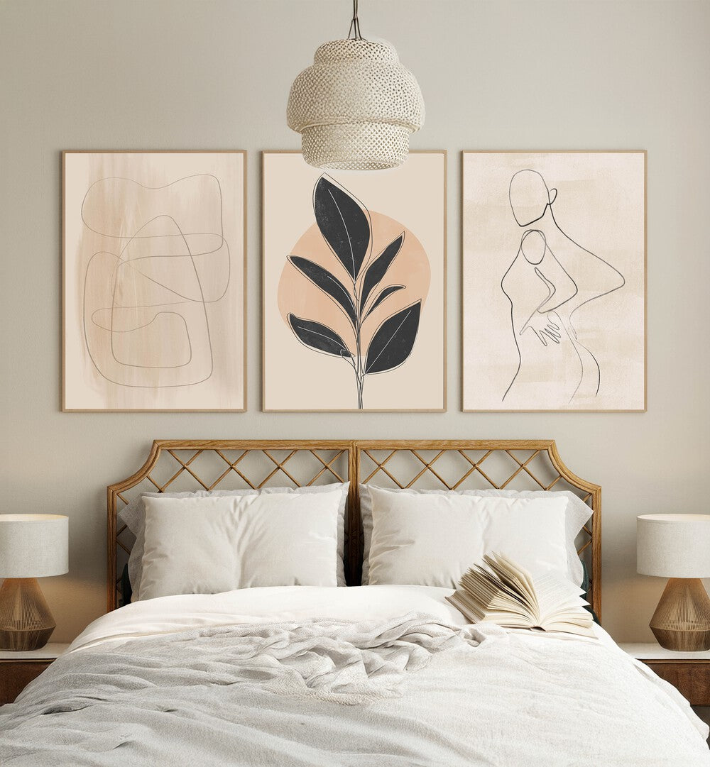 Elevate your space with the TRANQUIL ESSENCE SET, SET OF 3 PAINTINGS, showcasing serene, modern art in soft colors.