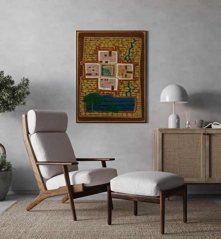 Explore "A SHADOWY CORNER, LANDSCAPE PAINTINGS" showcasing a serene artwork in a stylish interior setting.