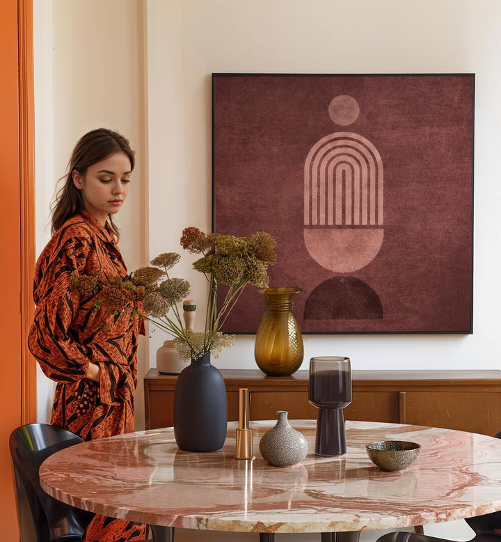 Stylish interior featuring the RAINBOW GATE VAZO, BOHO ART PAINTINGS, adding vibrance to the modern decor.