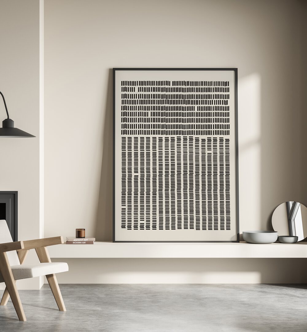 Stylish interior featuring WABI SABI NO.2, ABSTRACT PAINTINGS that embraces bohemian elegance and imperfection.