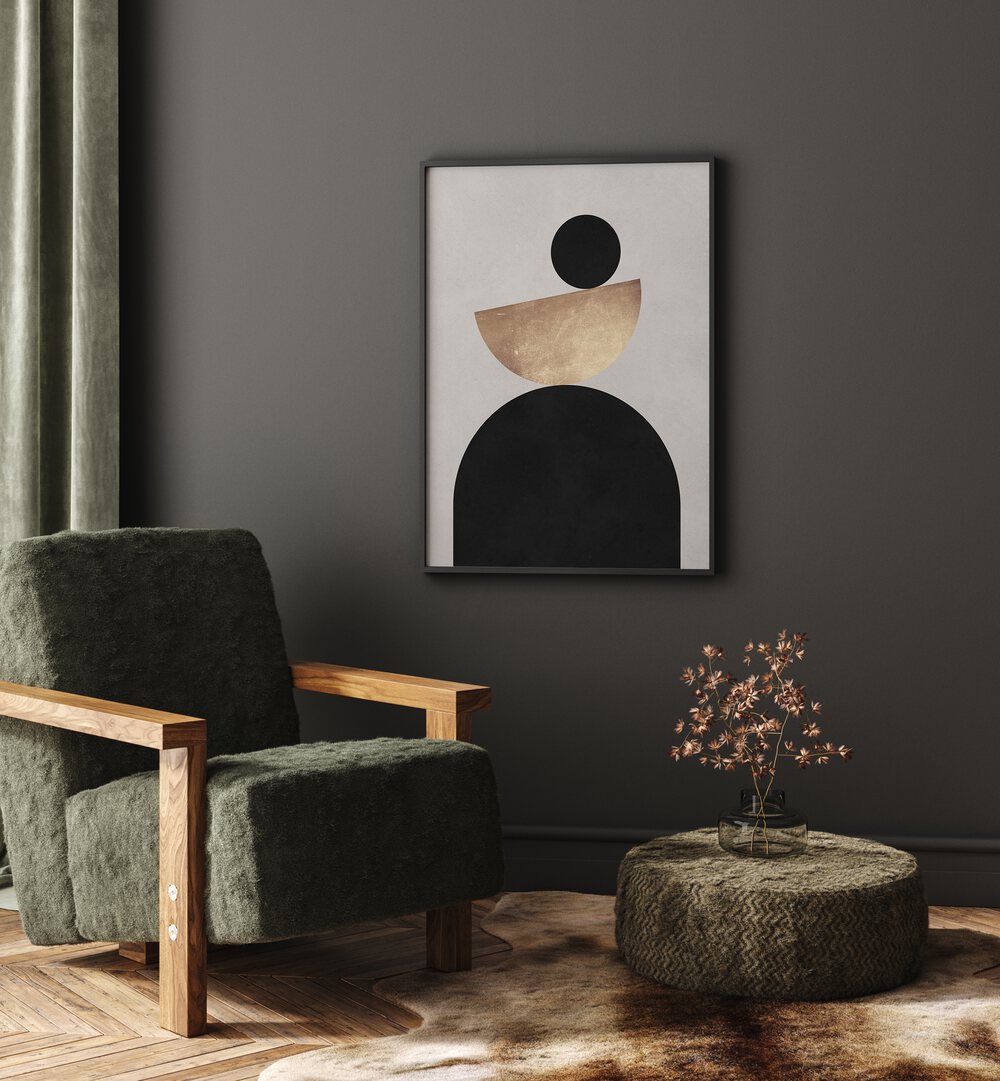 Modern interior featuring LINES AND CIRCLES XXIII, GEOMETRIC ART PRINTS, enhancing creativity and design precision.