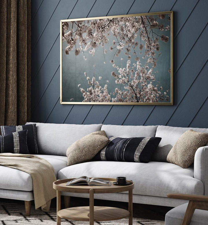 Moody Spring, floral flower paintings adorn a stylish living room, highlighting abstract beauty in elegant decor.