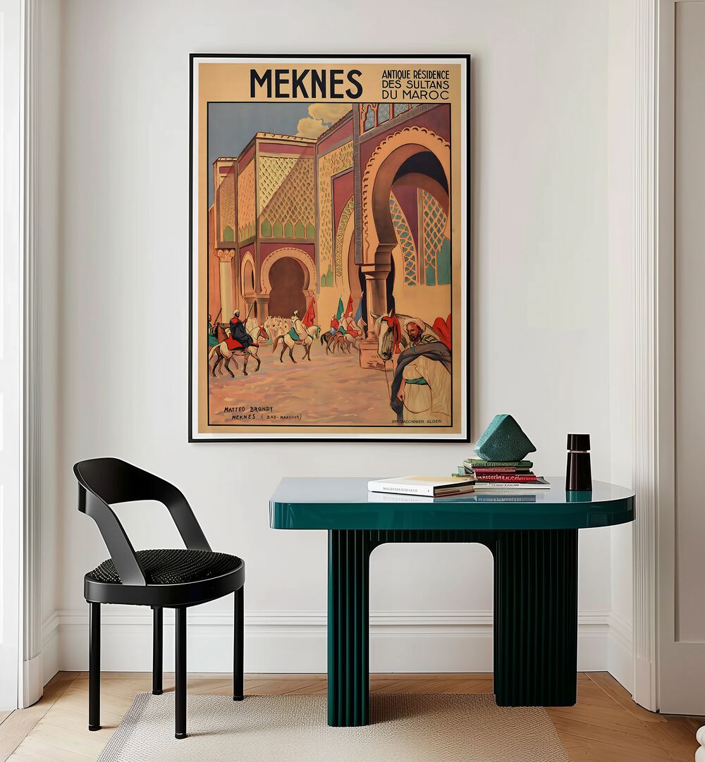 Explore the charm of MEKNES, VINTAGE TRAVEL POSTERS, showcasing Morocco's rich history in stunning art.