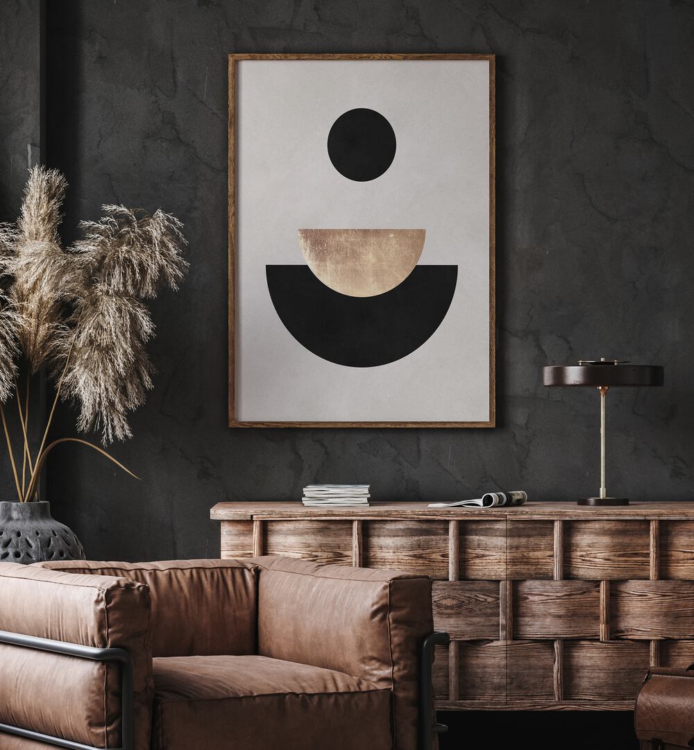 Modern living space featuring the LINES AND CIRCLES XXIV, GEOMETRIC ART PRINTS, adding elegance and style to any room.