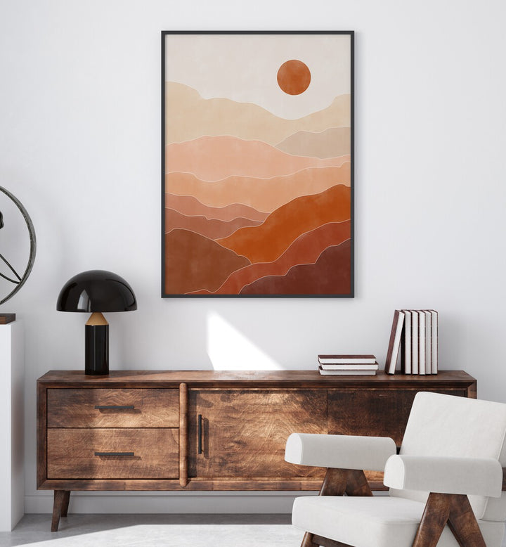 Stylish interior featuring Serene Mountains, Landscape Paintings by Elena Ristova, evoking tranquility and peace.