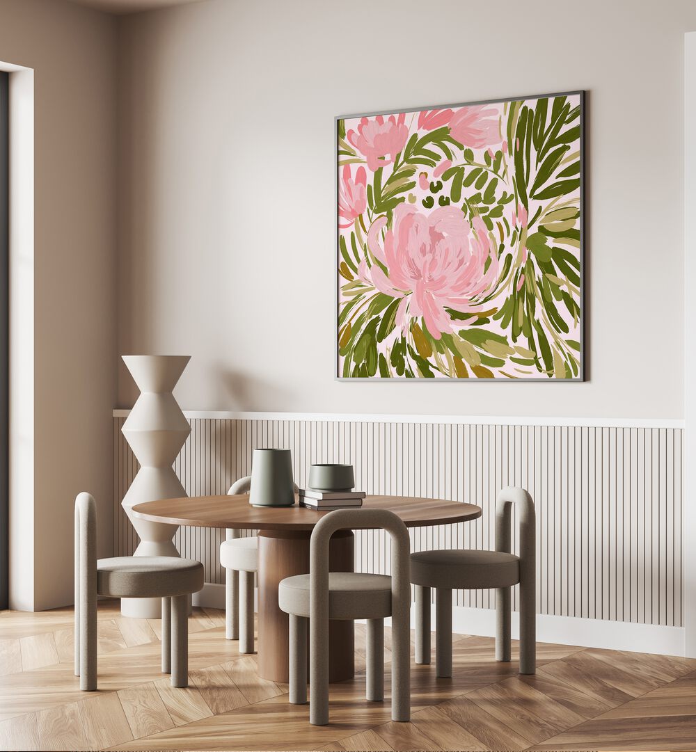 Stylish interior featuring PROJECT ROSE, FLORAL FLOWER PAINTINGS, adding elegance to any space with vibrant blooms.
