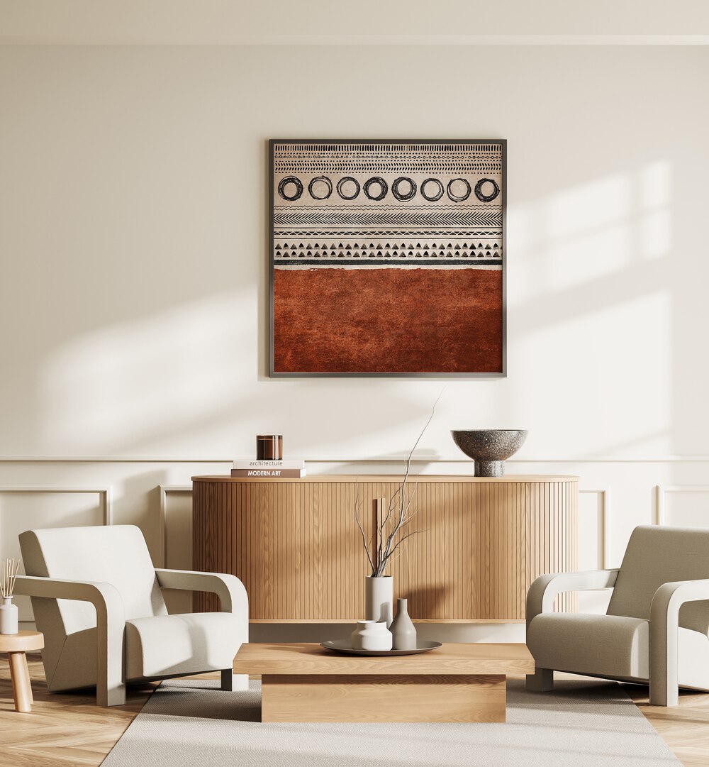 Elevate your space with KILIM KIREMIT, BOHO ART PAINTINGS by Emel Tunaboylu, showcasing modern design and earthy tones.