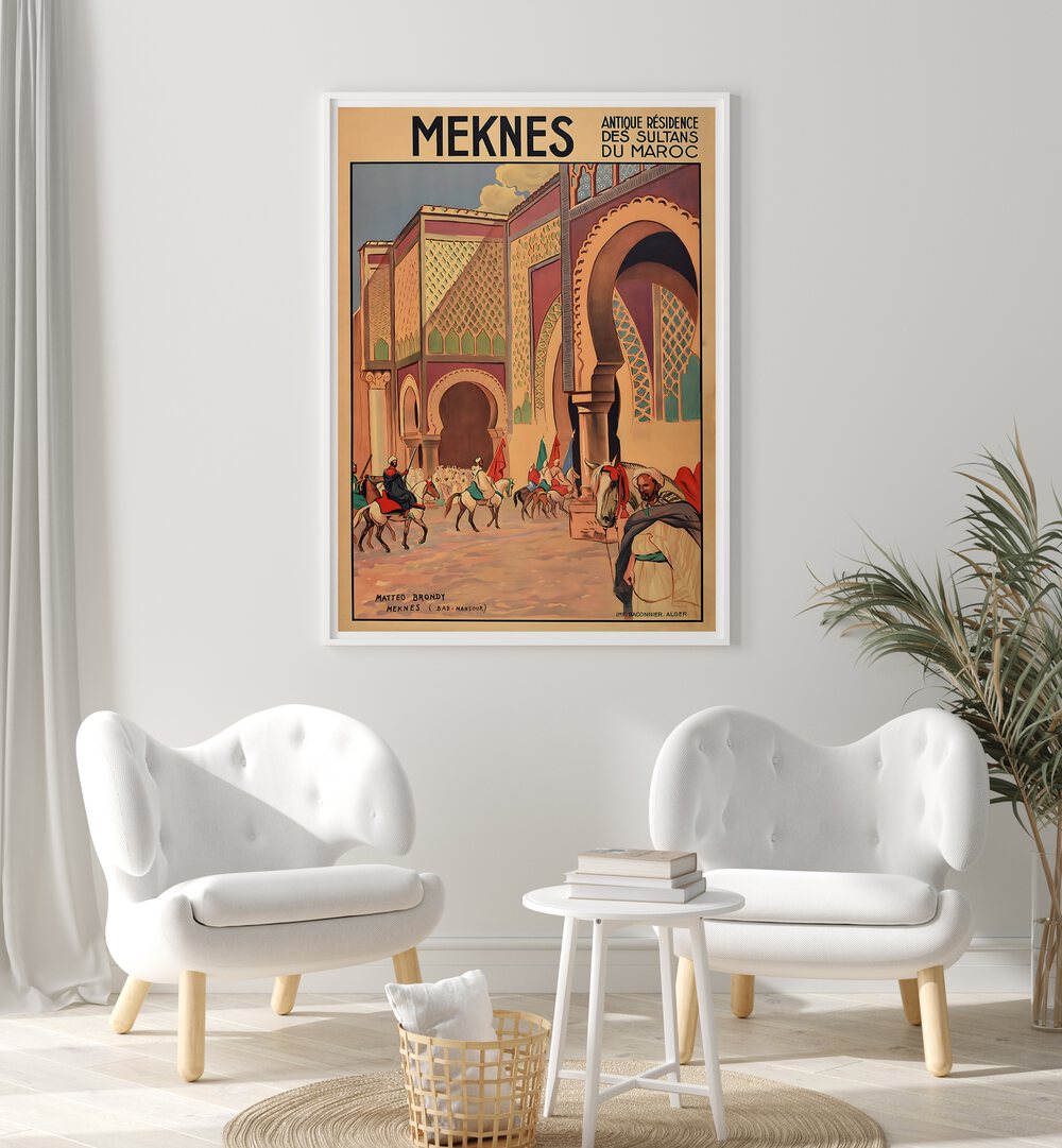 Discover MEKNES, VINTAGE TRAVEL POSTERS showcasing Morocco's beauty, perfect for art lovers and travel enthusiasts.