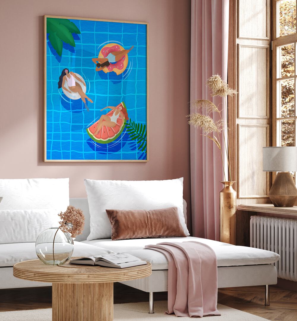 Bright and vibrant POOL LADIES, WALL ART PRINTS by Petra Lidze add modern sophistication to any space.