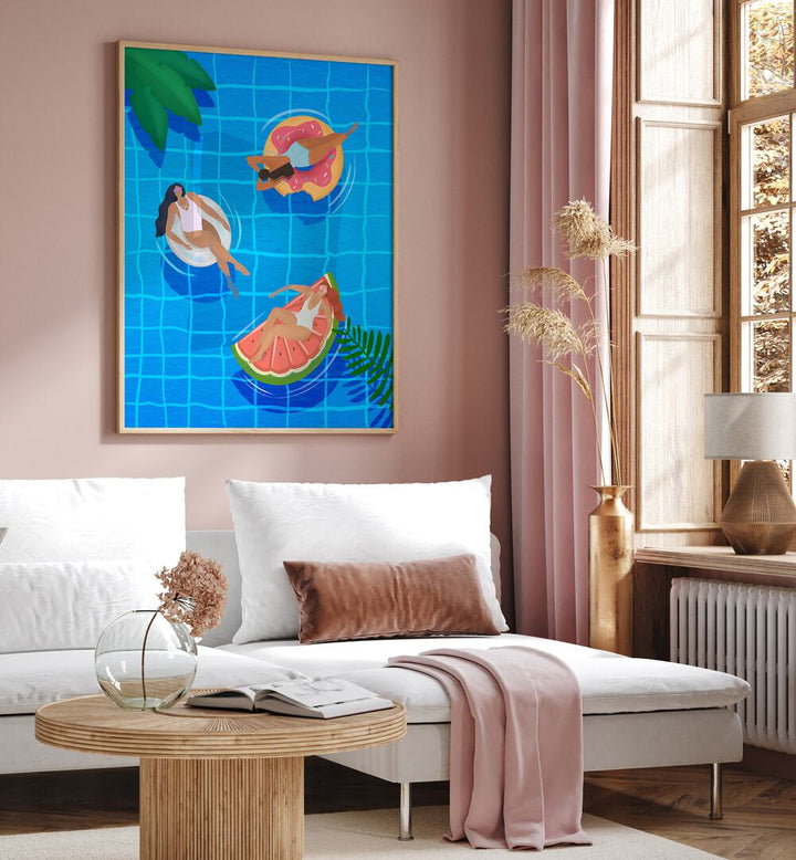 Bright and vibrant POOL LADIES, WALL ART PRINTS by Petra Lidze add modern sophistication to any space.