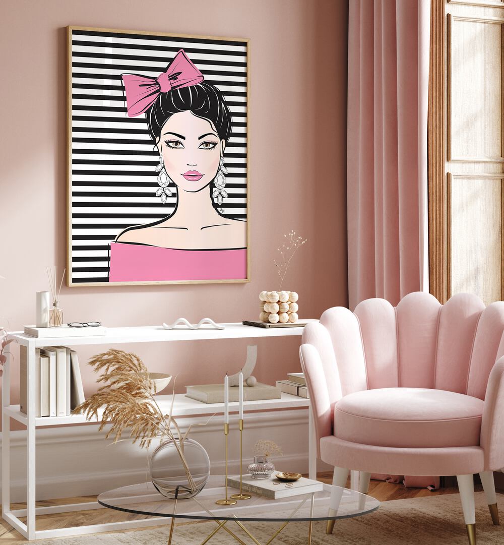 Stylish BOW GIRL, FASHION POSTERS elevate your space with contemporary art and vibrant aesthetics by Martina.