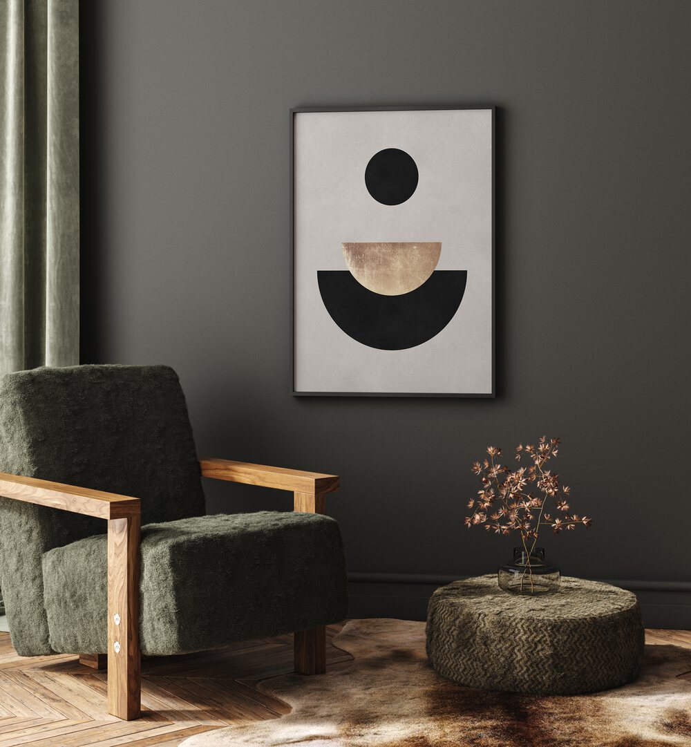 Modern living space featuring LINES AND CIRCLES XXII, GEOMETRIC ART PRINTS, blending elegance with simplicity.