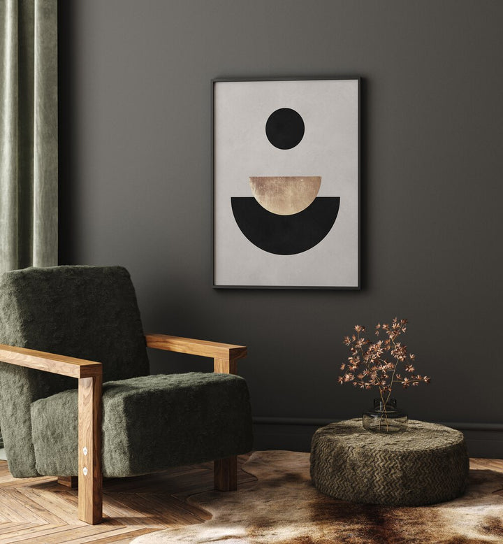 Stylish LINES AND CIRCLES XXIV, GEOMETRIC ART PRINTS enhancing modern decor in a cozy living space.