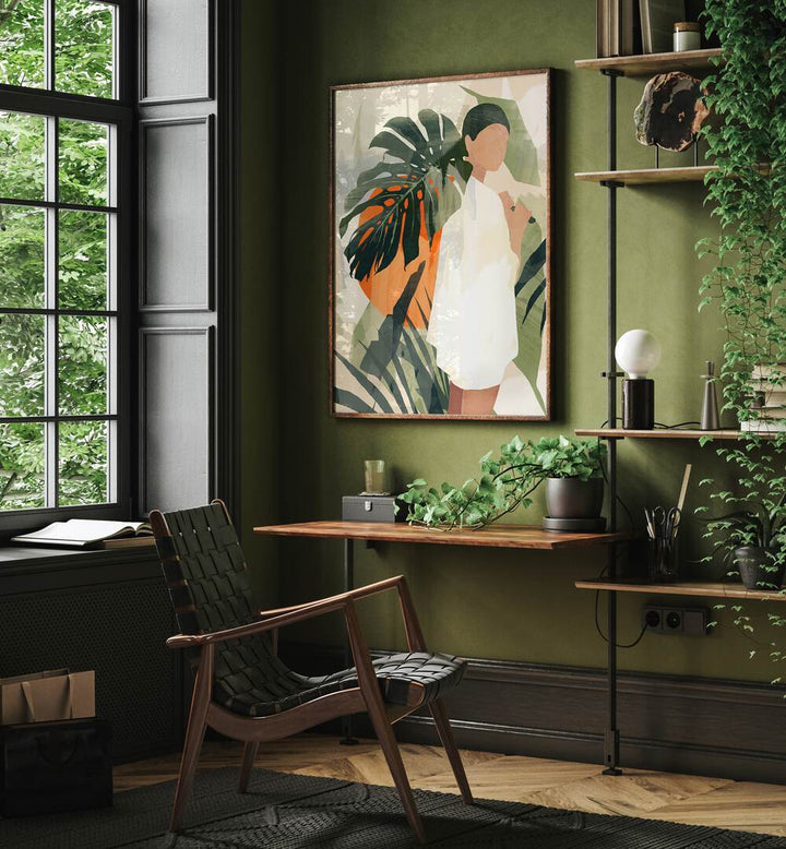 Stylish JUNGLE 3, BOHO ART PAINTINGS enhancing a cozy room with vibrant colors and tropical vibes. Perfect for boho decor!