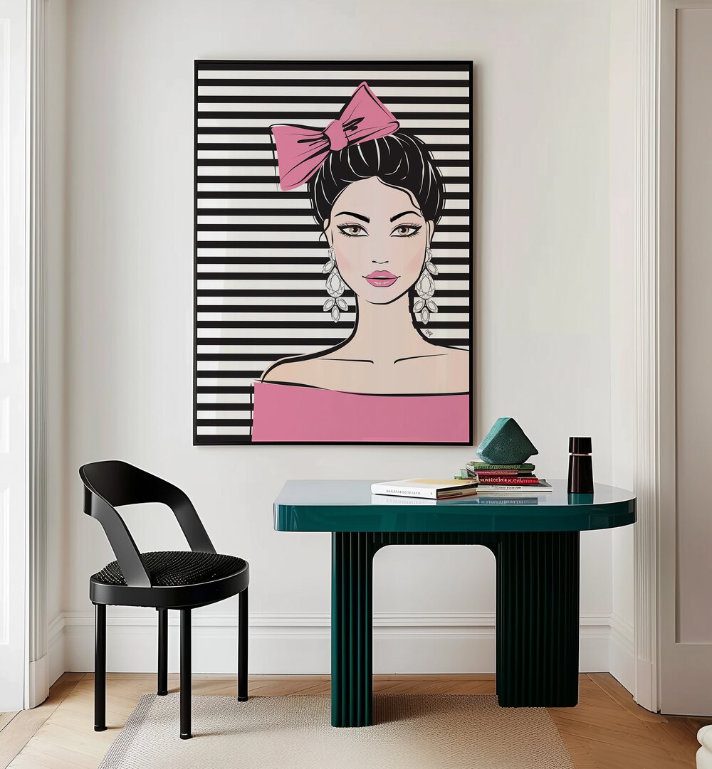 Stylish BOW GIRL FASHION POSTERS by Martina enhance your space with contemporary artistic allure and elegance.