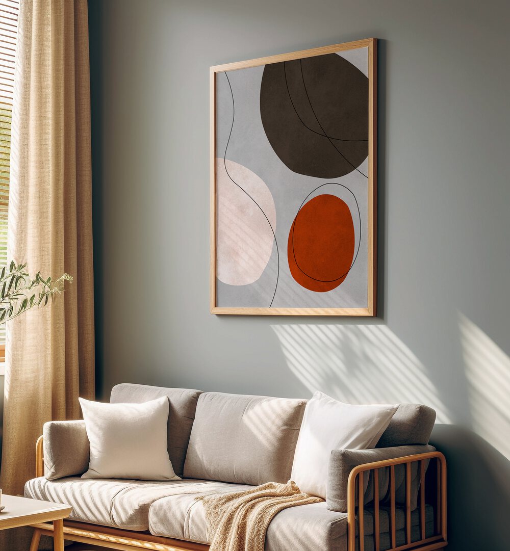 Stylish living room featuring EXPRESSIVE VII, ABSTRACT PAINTINGS, enhancing creativity and artistic flair.