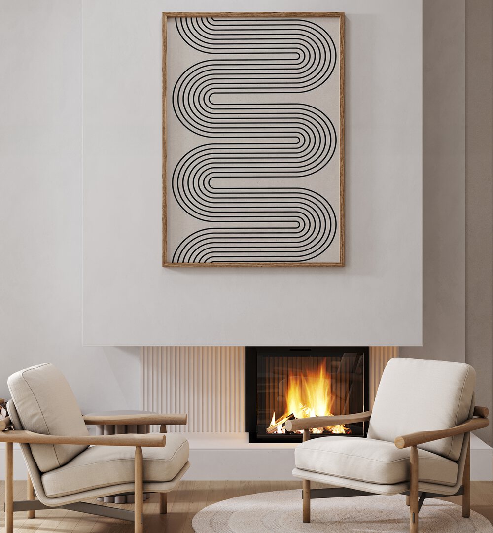 Stylish living room featuring the MODERN BALANCE IV, BOHO ART PAINTINGS by The Miuus Studio, enhancing contemporary decor.